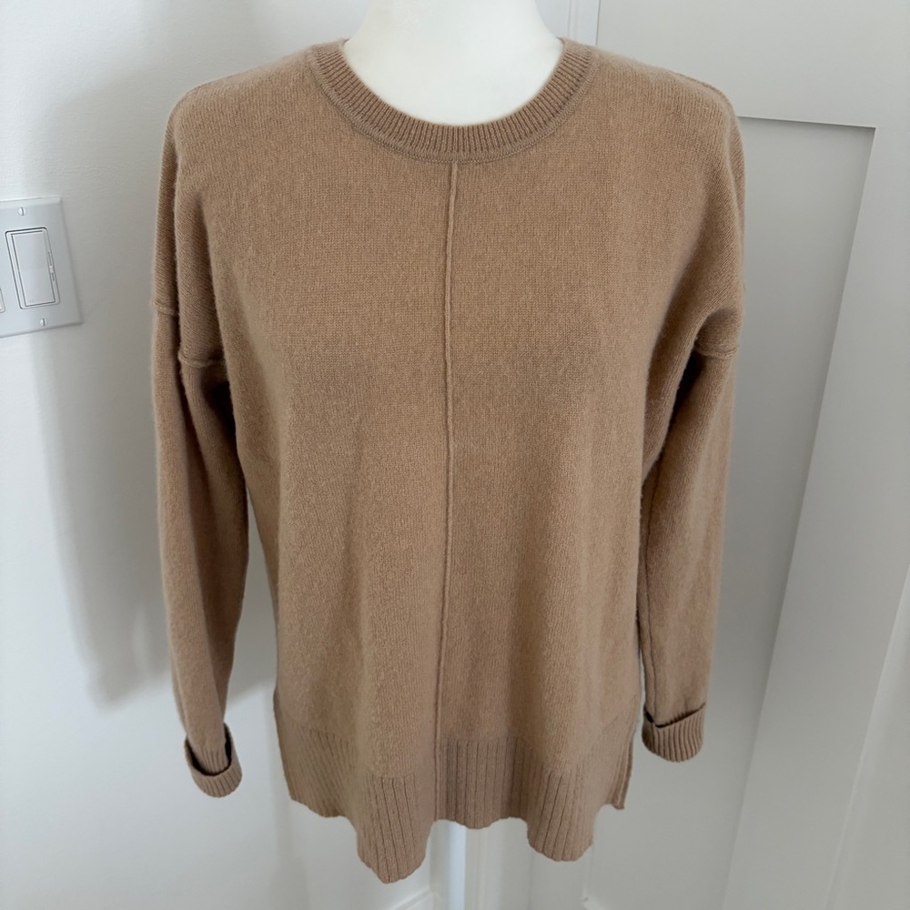 Max Studio 2-ply 100% Cashmere Sweater Womens Tan Crew Neck Knit Soft Sz M *K4